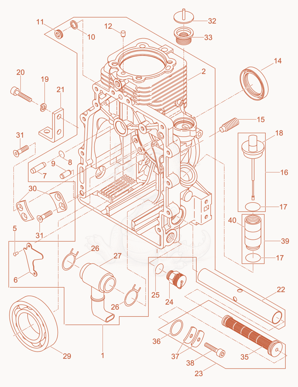 Despiece del Crankcase de una máquina Wacker Neuson DPU3050HWUSARMY, con globos numerados