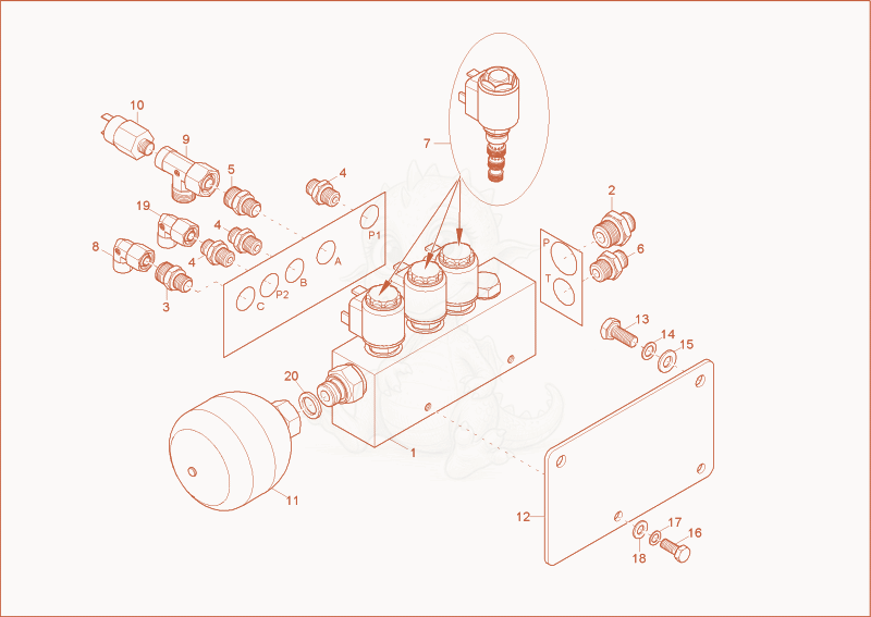 Exploded parts diagram of the controloil unit of a Wacker Neuson 9503, with numbered balloons