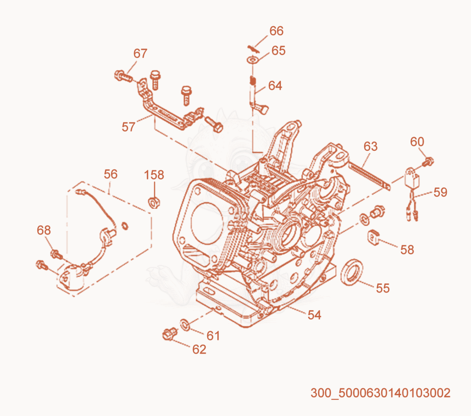 Exploded parts diagram of the Crankcase of a Wacker Neuson MDP3, with numbered balloons