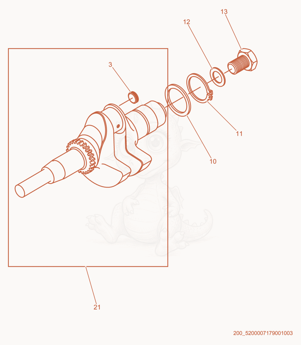 Exploded parts diagram of the Crankshaft of a Wacker Neuson HSH350, with numbered balloons