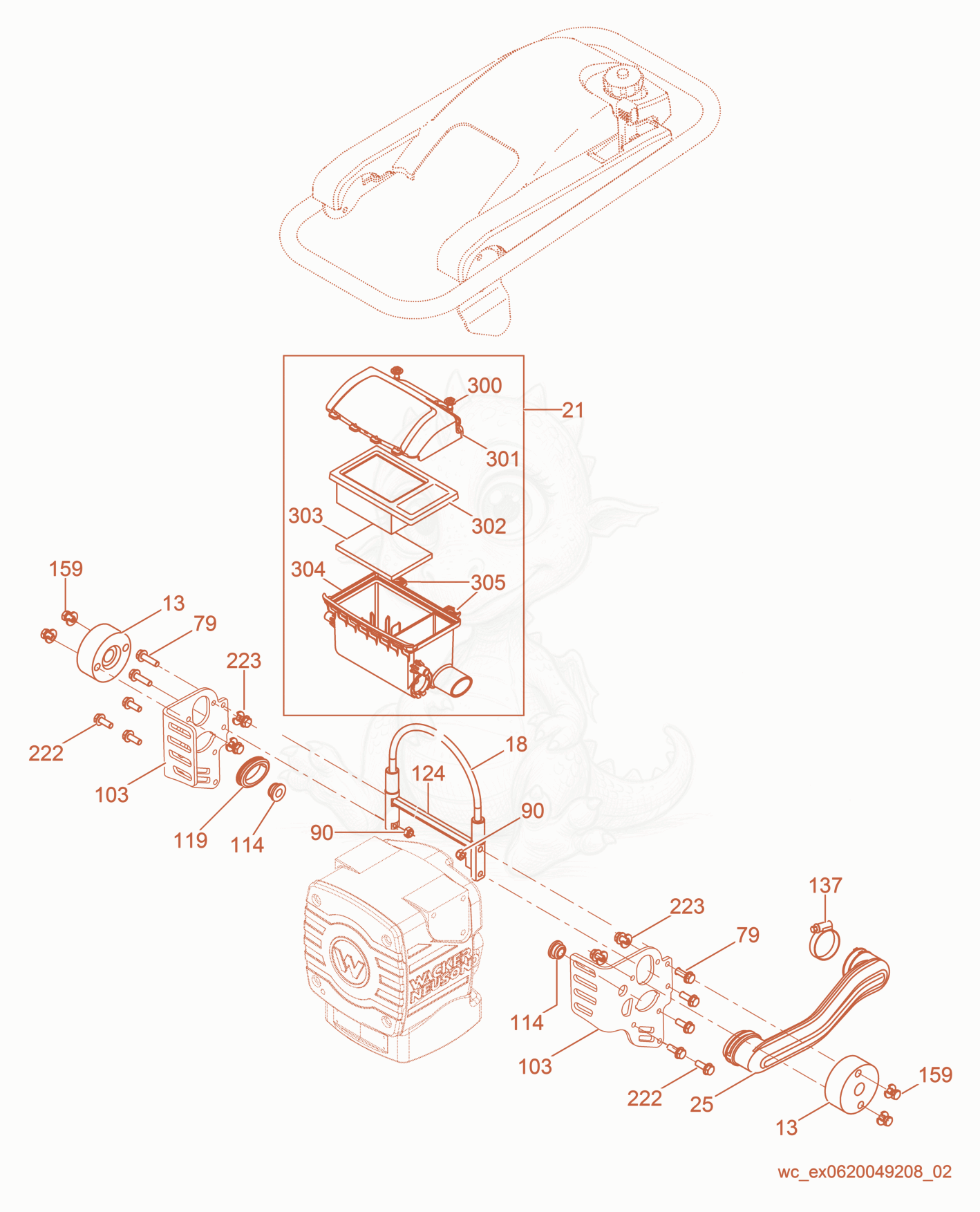 Exploded parts diagram of the Air Cleaner cpl. of a Wacker Neuson DS70, with numbered balloons