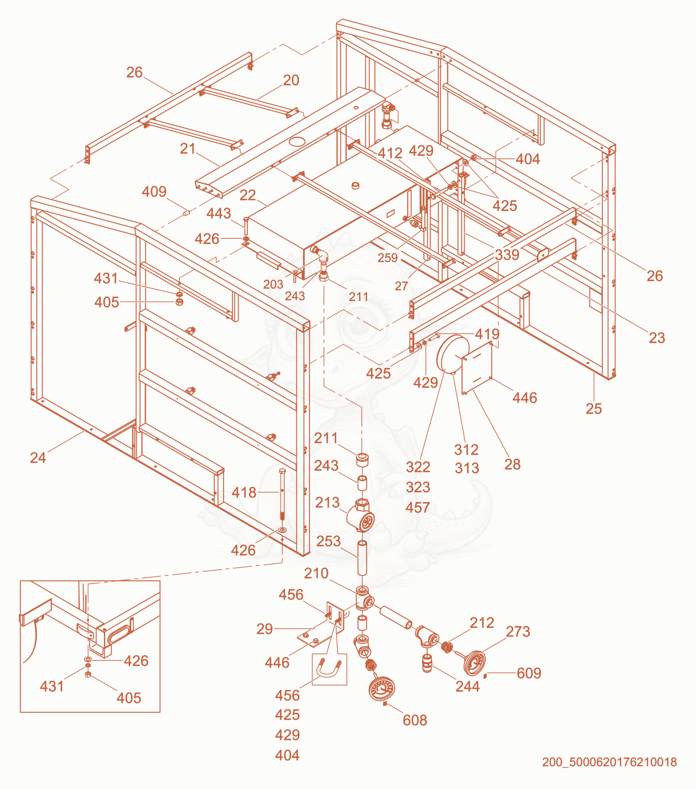 Exploded parts diagram of the Front Enclosure cpl. of a Wacker Neuson E3000ES, with numbered balloons