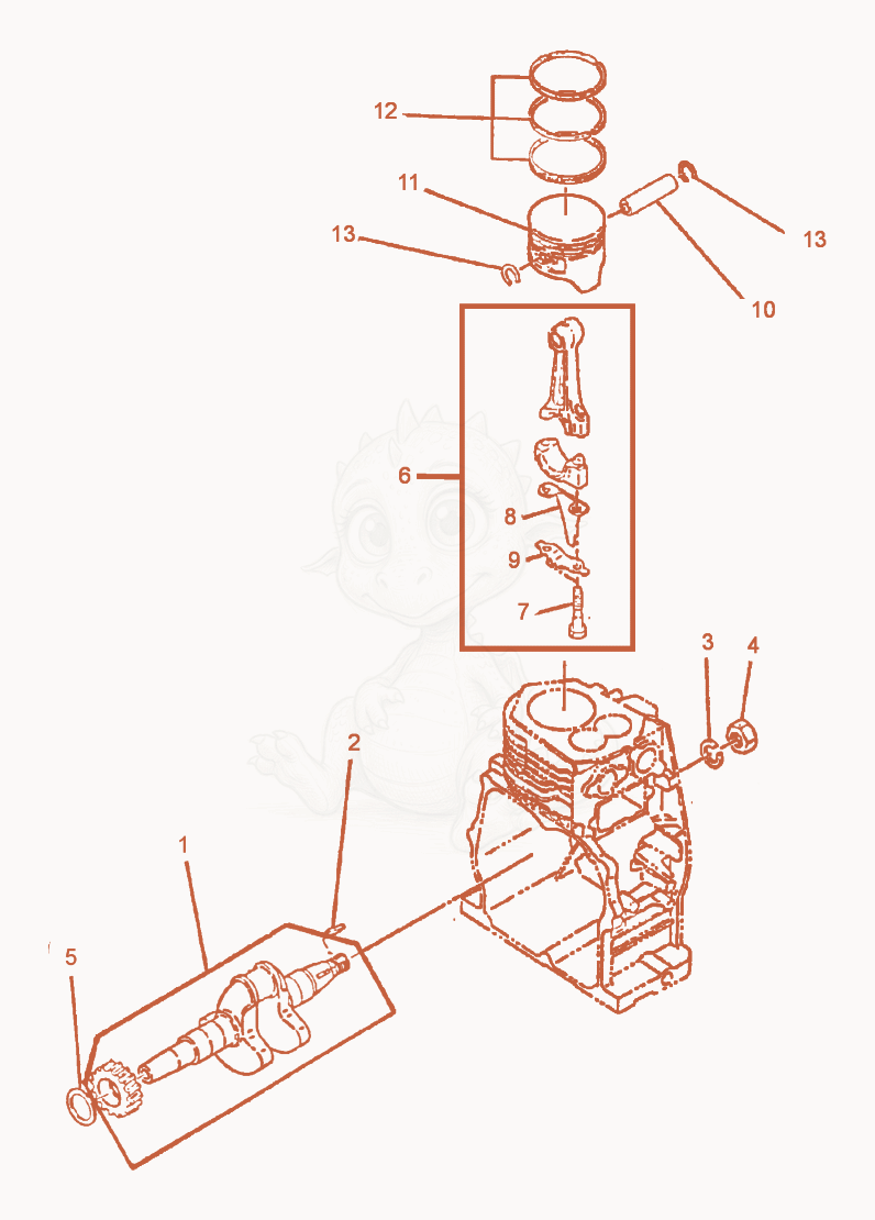 Exploded parts diagram of the Crankshaft/Piston of a Wacker Neuson GH3500E, with numbered balloons
