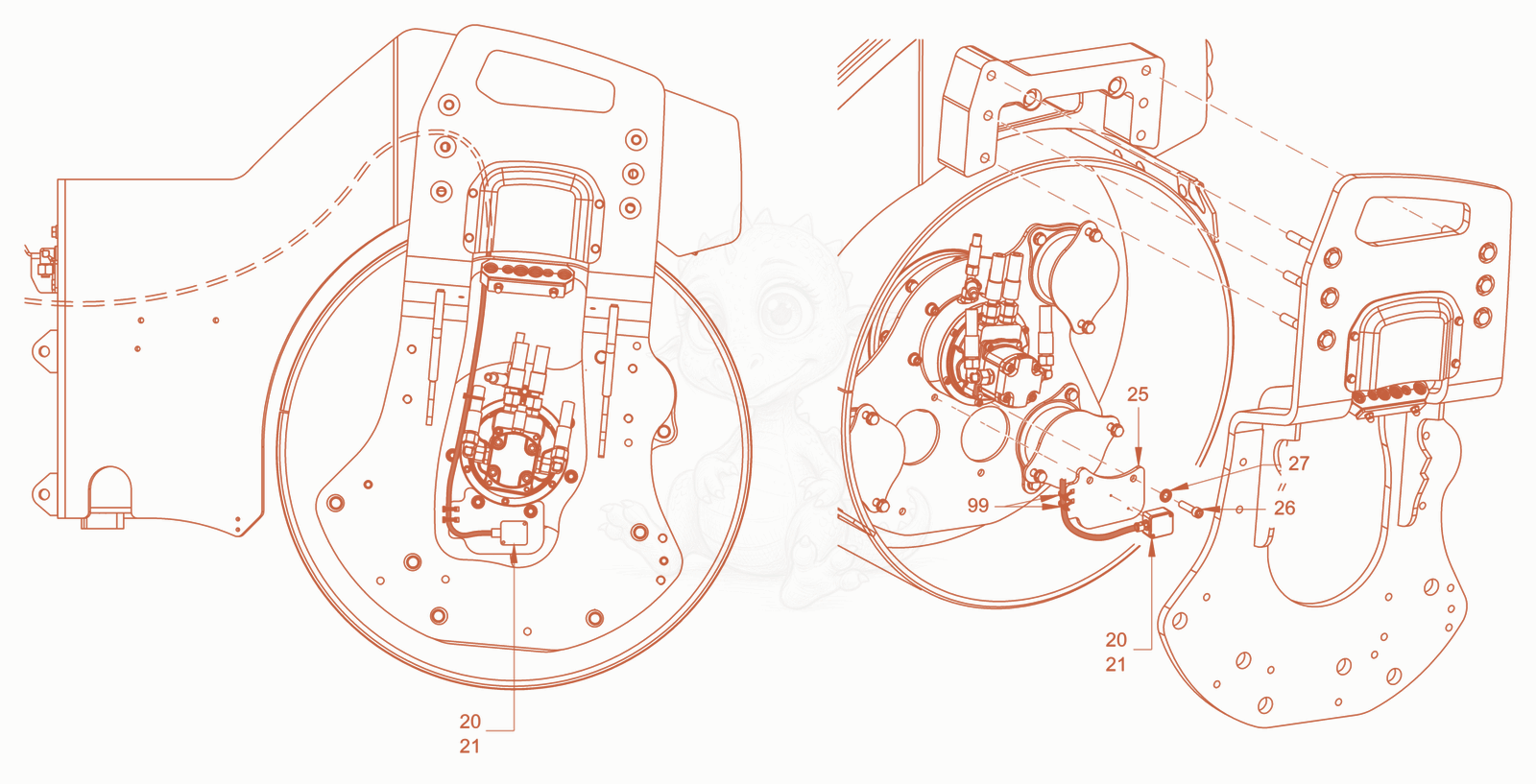 Exploded parts diagram of the compactometer of a Wacker Neuson RD45-140.3, with numbered balloons