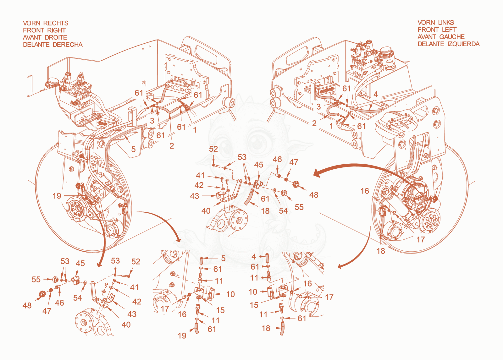 Exploded parts diagram of the sprinkling of a Wacker Neuson RD28-120DPF, with numbered balloons