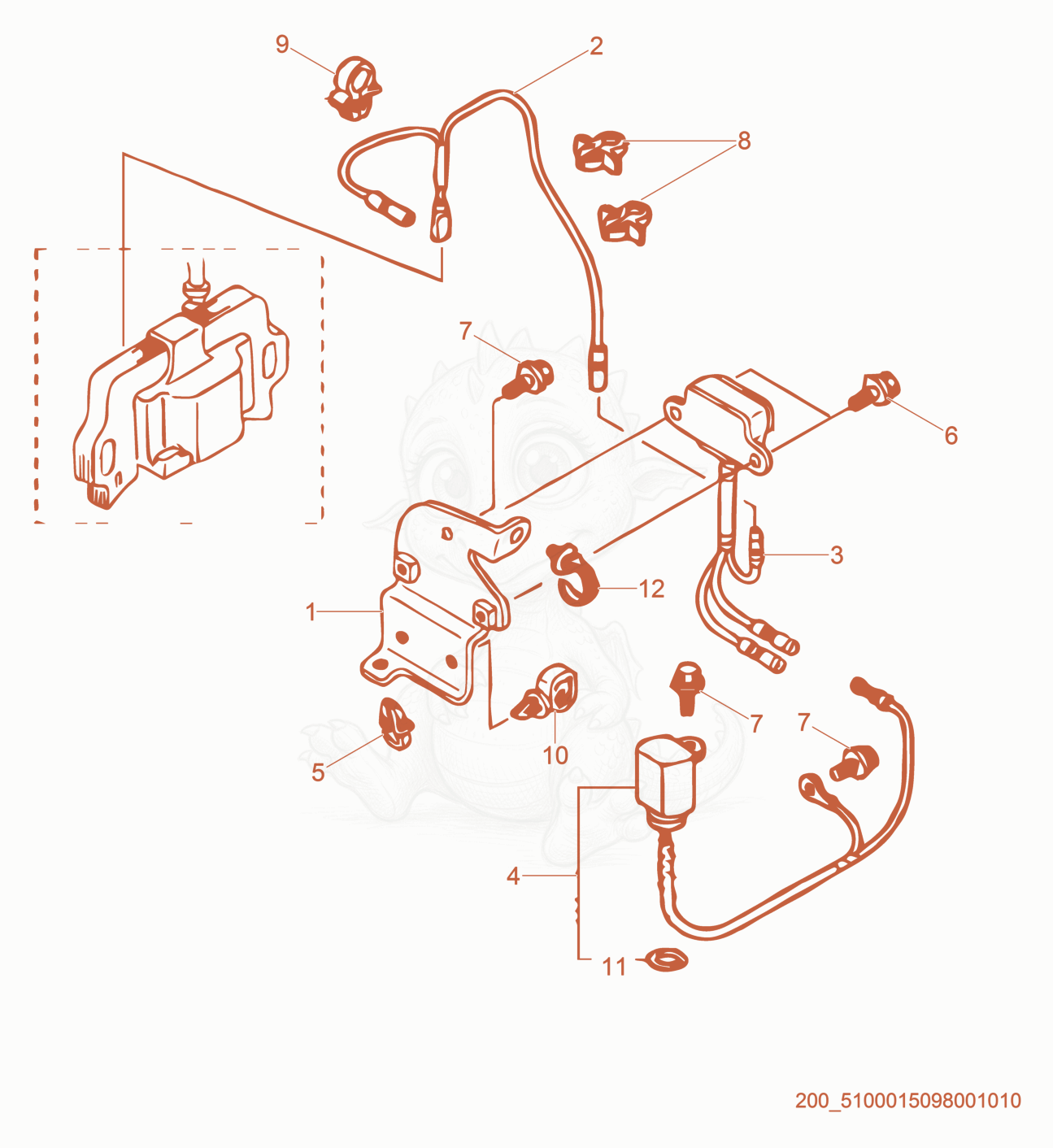 Exploded parts diagram of the Oil Alert of a Wacker Neuson BS50-4AS, with numbered balloons