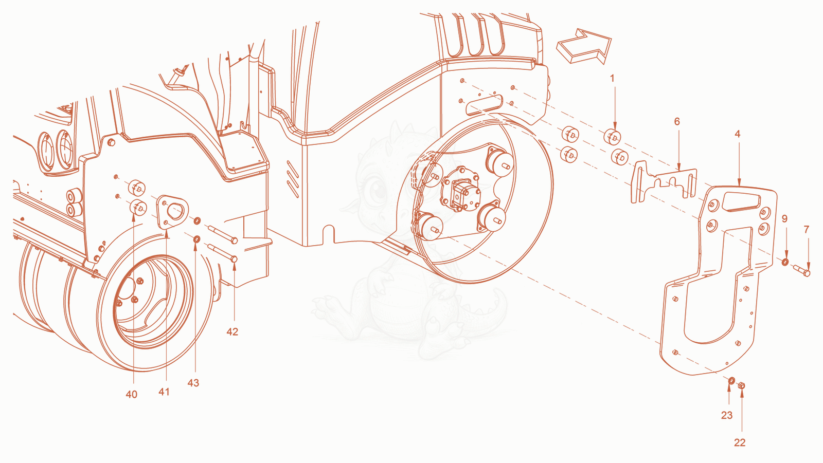 Exploded parts diagram of the suspension (tires) of a Wacker Neuson RD24-100C, with numbered balloons