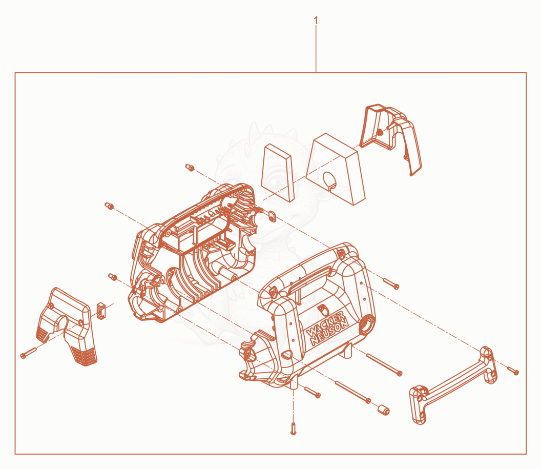 Despiece del Motor Housing assemebly de una máquina Wacker Neuson M1000/120/GFCI, con globos numerados