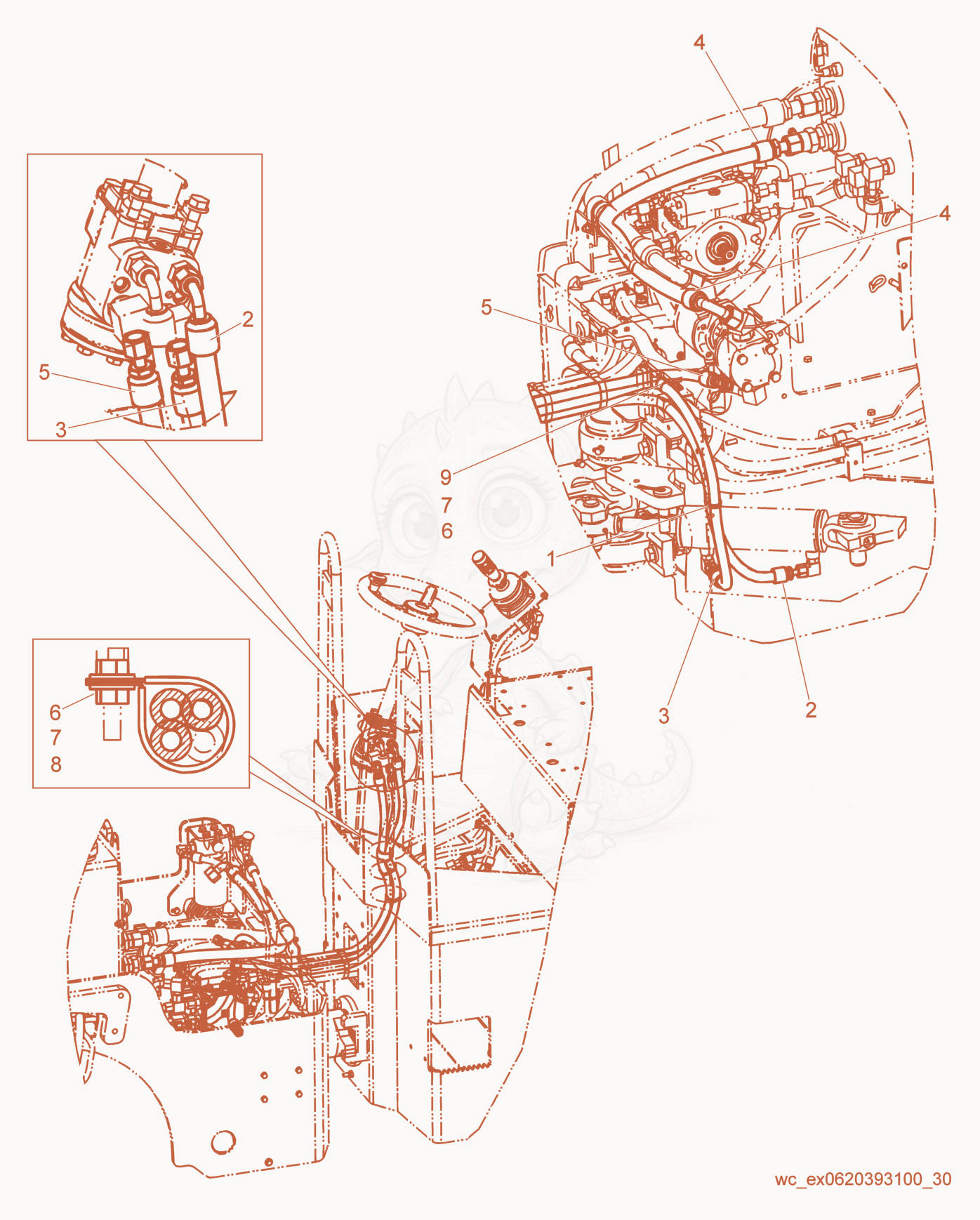 Exploded parts diagram of the Steering Hydraulic System of a Wacker Neuson RD27-120, with numbered balloons