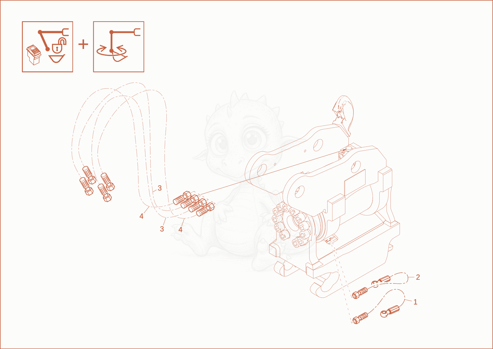 Exploded parts diagram of the Powertilt Installation Easy Lock (Option of a Wacker Neuson ET65, with numbered balloons