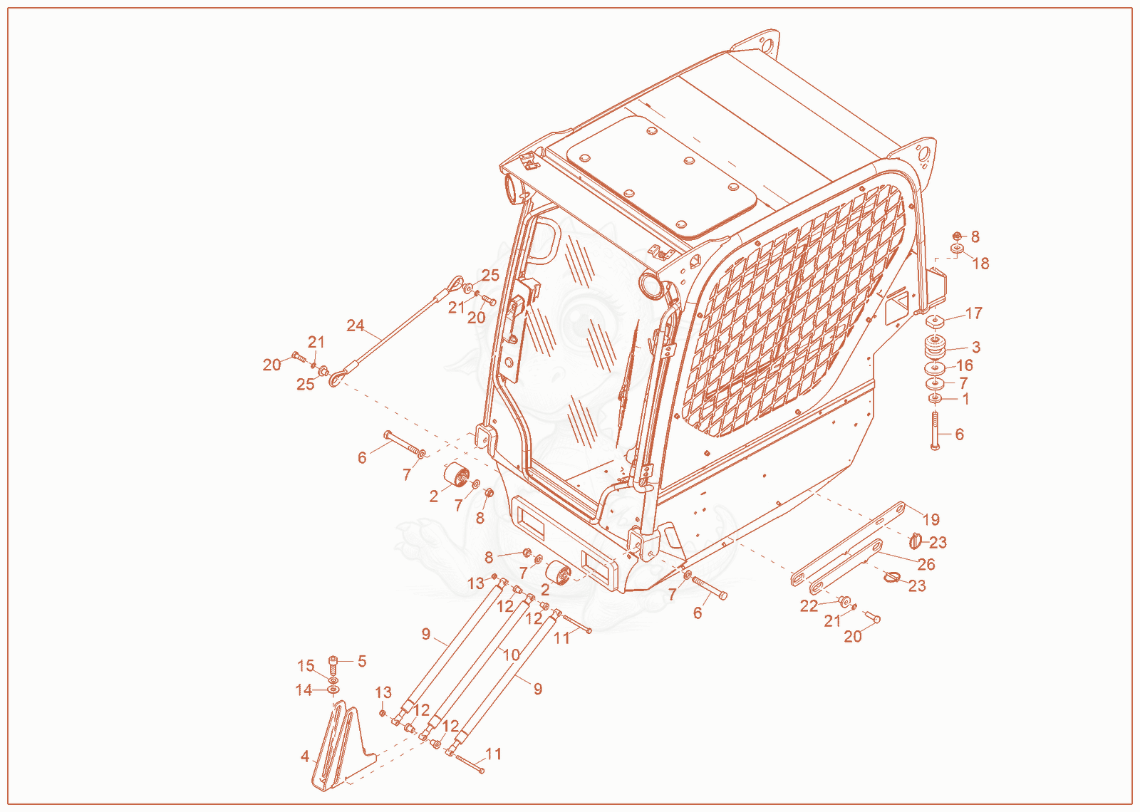 Despiece del CUSHION CABIN de una máquina Wacker Neuson ST35(S04-02), con globos numerados