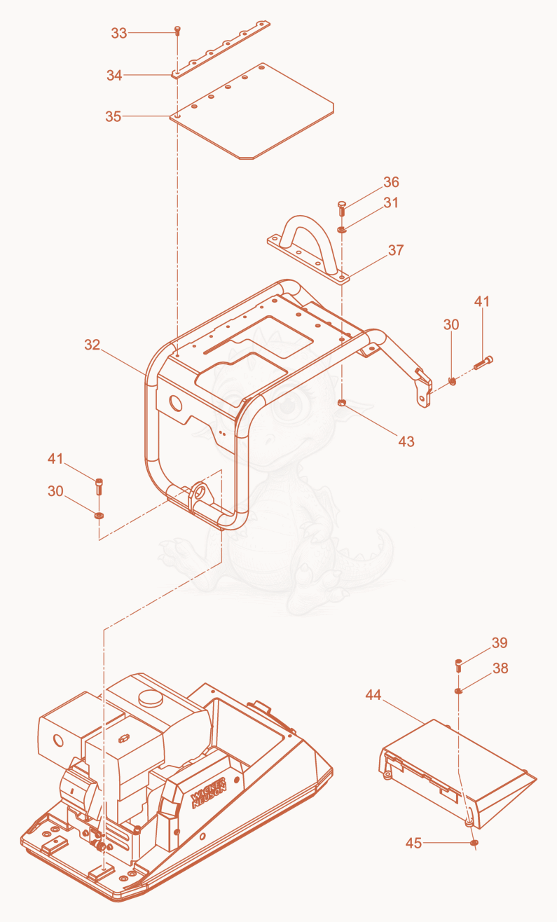 Exploded parts diagram of the Upper Mass cpl. of a Wacker Neuson BPU5545AUS, with numbered balloons
