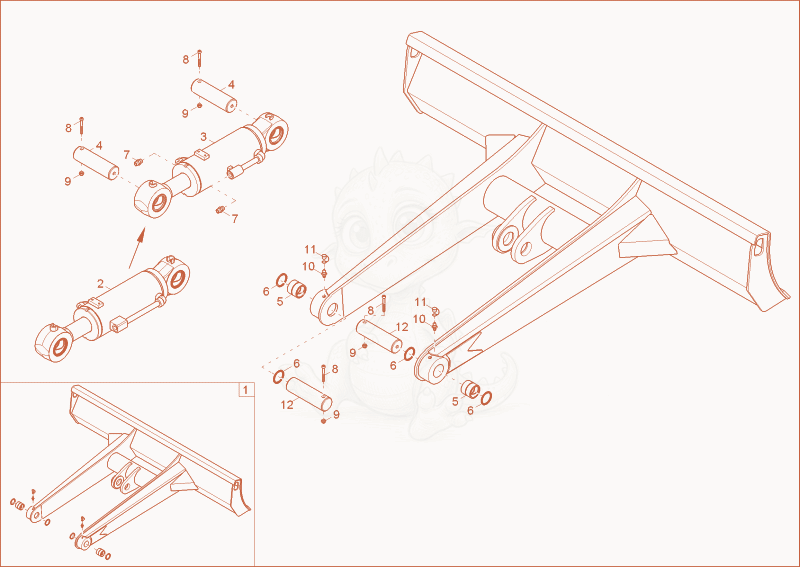 Exploded parts diagram of the dozer blade of a Wacker Neuson 75Z3, with numbered balloons