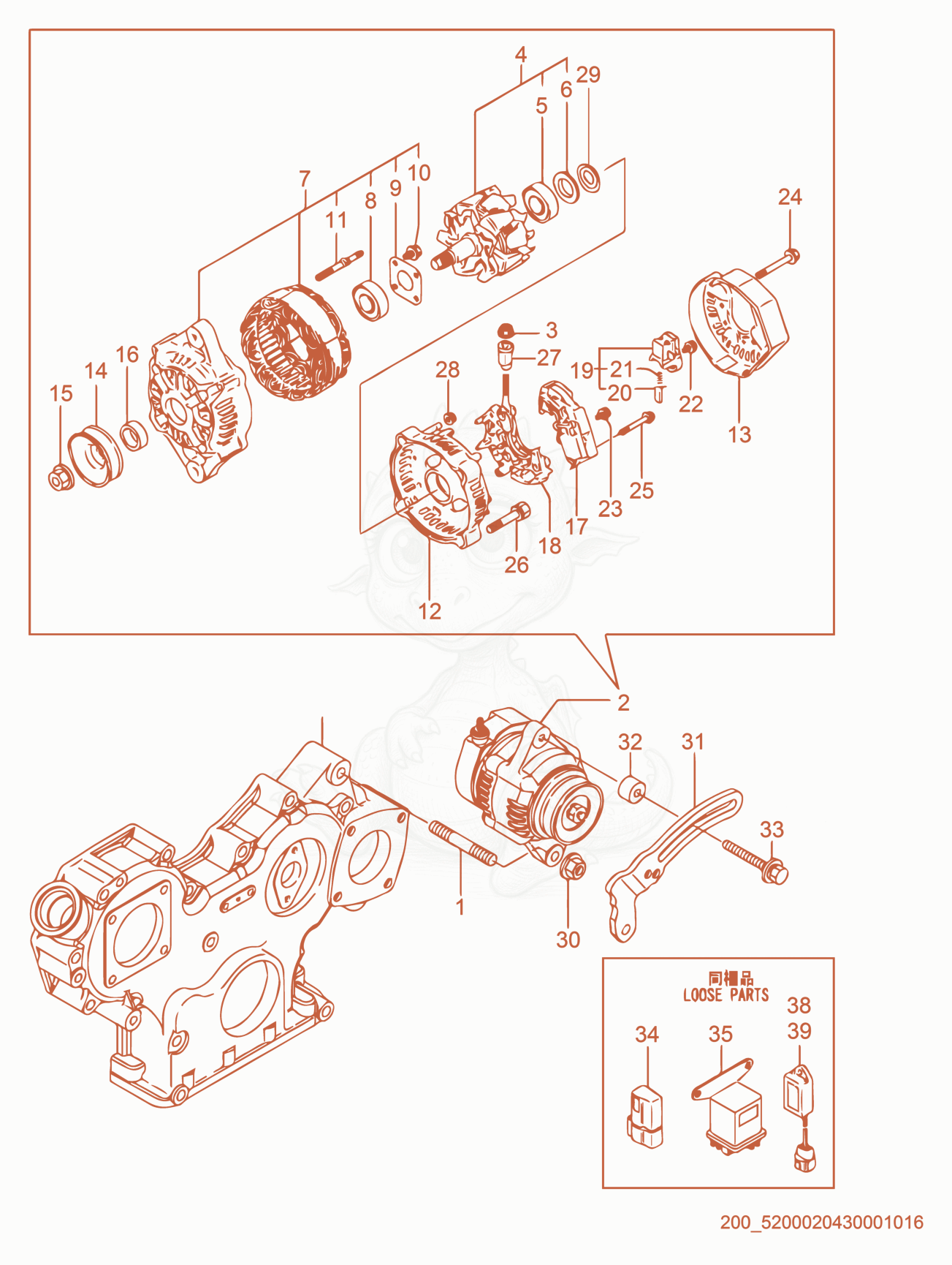 Exploded parts diagram of the Generator of a Wacker Neuson APT4TCW, with numbered balloons