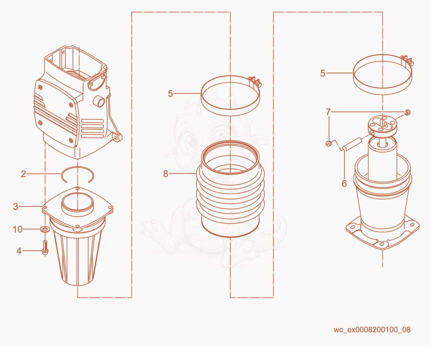 Exploded parts diagram of the Ramming System of a Wacker Neuson DS720, with numbered balloons