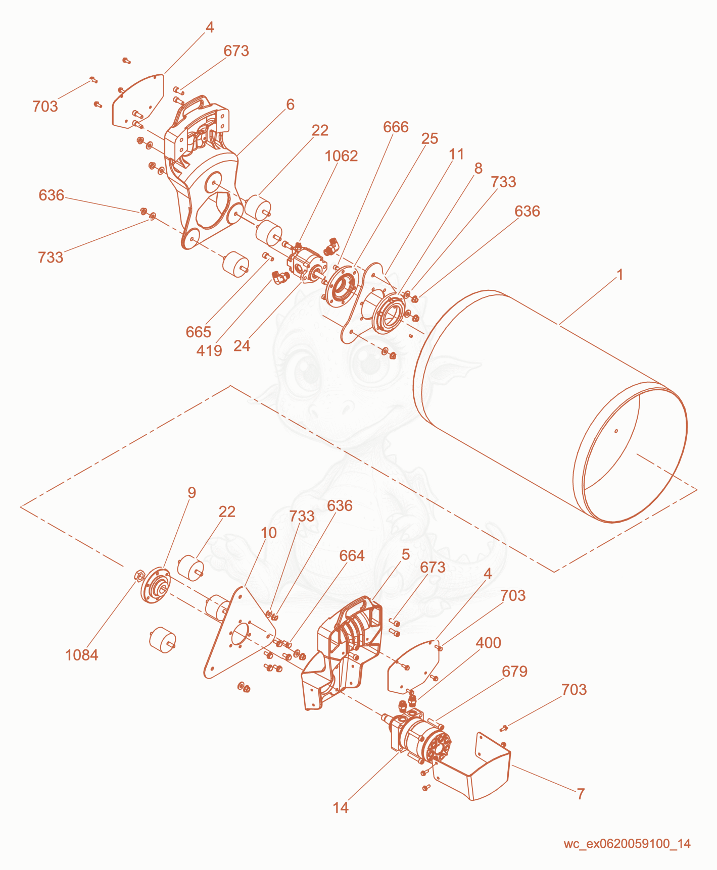 Exploded parts diagram of the Front Drum of a Wacker Neuson RD12-90, with numbered balloons