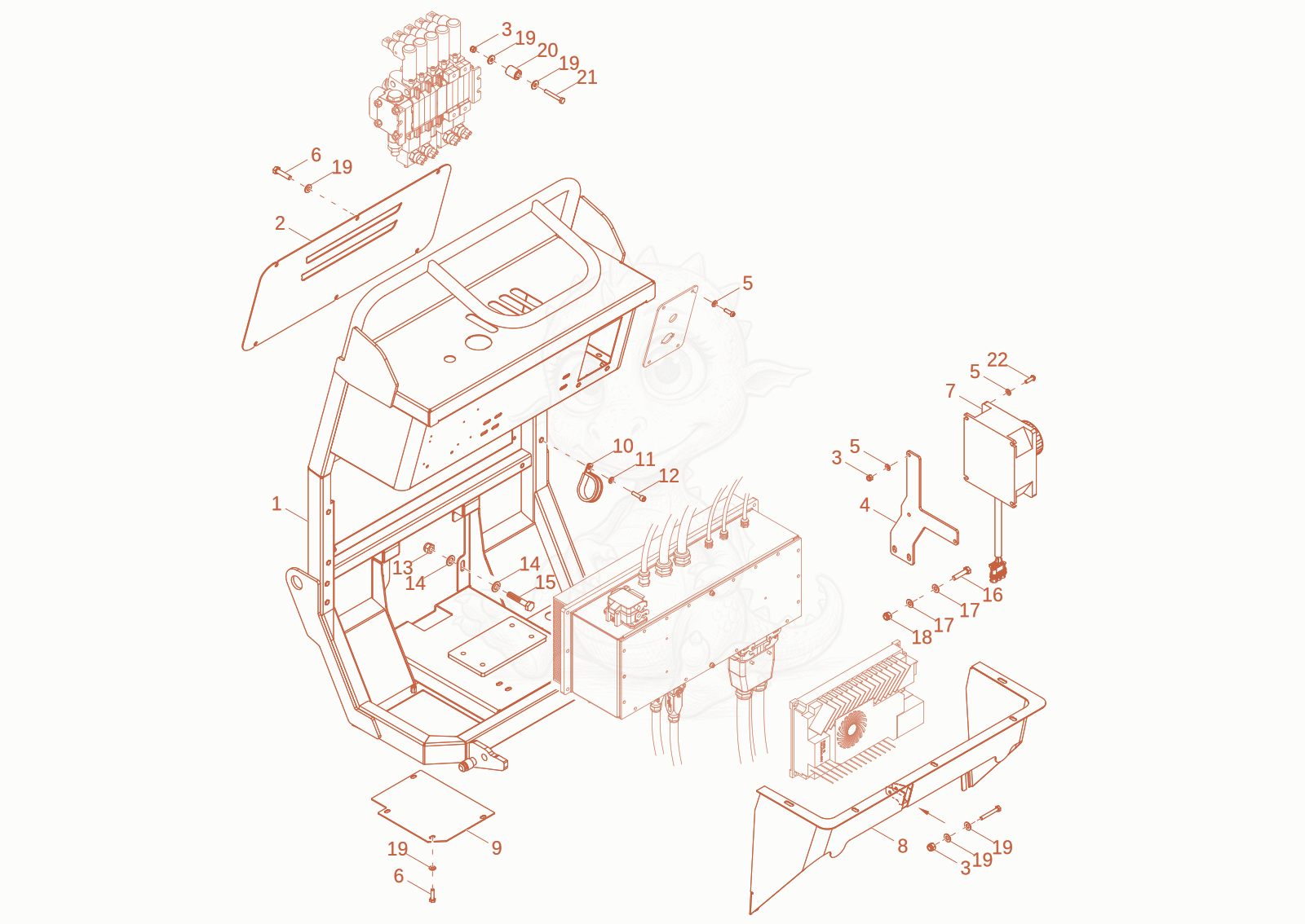 Exploded parts diagram of the pilot stand of a Wacker Neuson DT05E, with numbered balloons