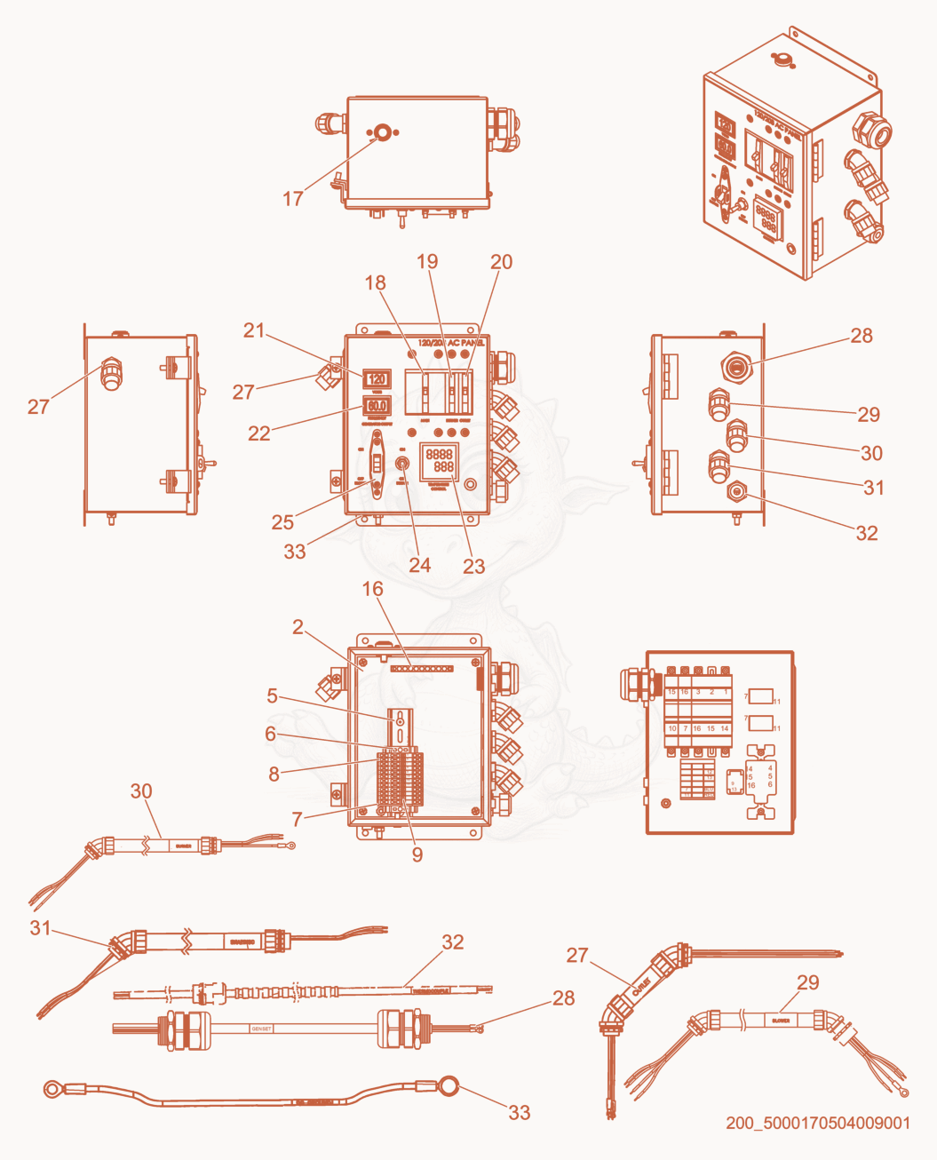 Exploded parts diagram of the Control panel, AC of a Wacker Neuson ARCTICBEARXHD, with numbered balloons