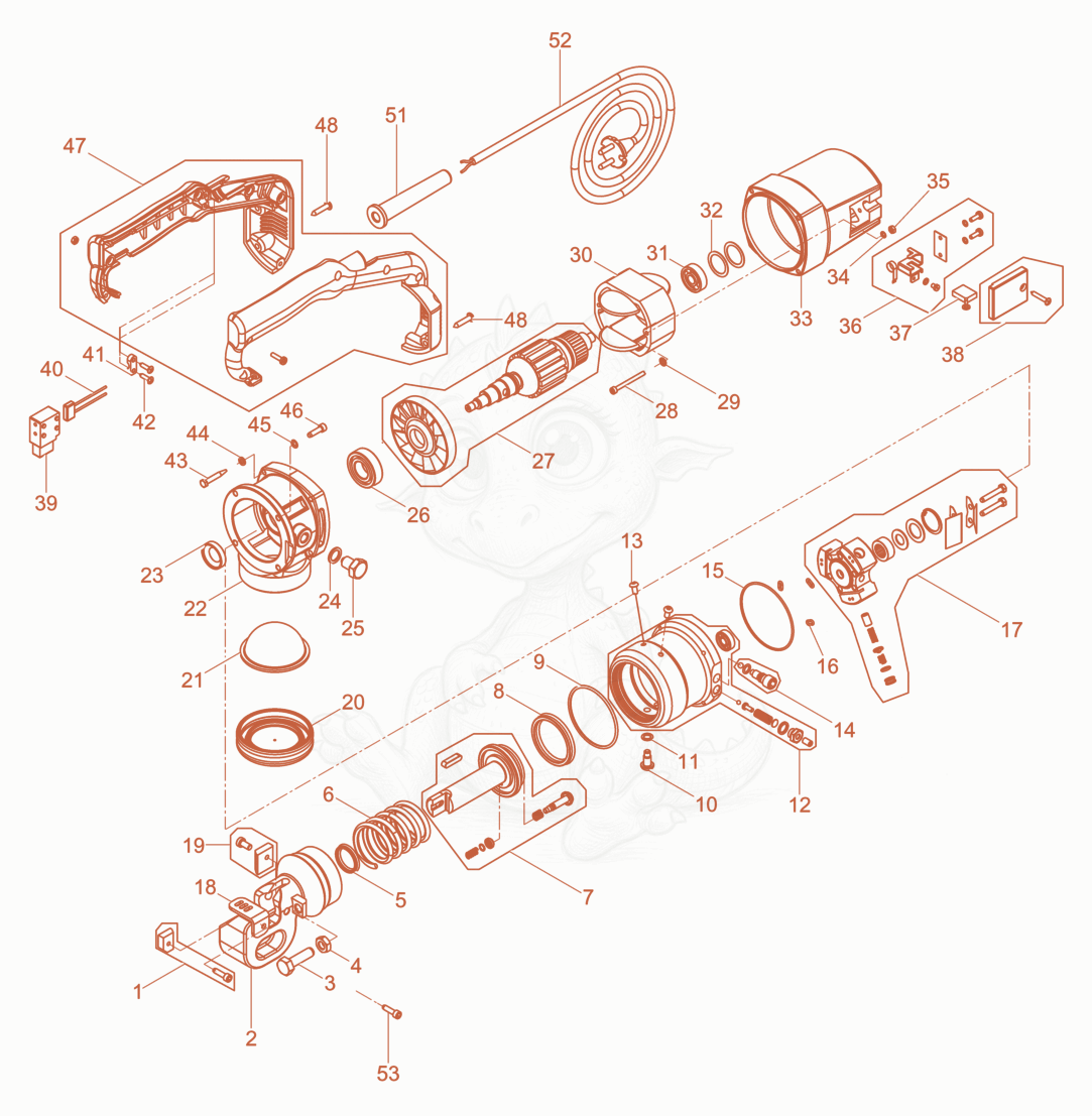 Exploded parts diagram of the Reinforcement Cutting Equipment of a Wacker Neuson RCE-16/230, with numbered balloons
