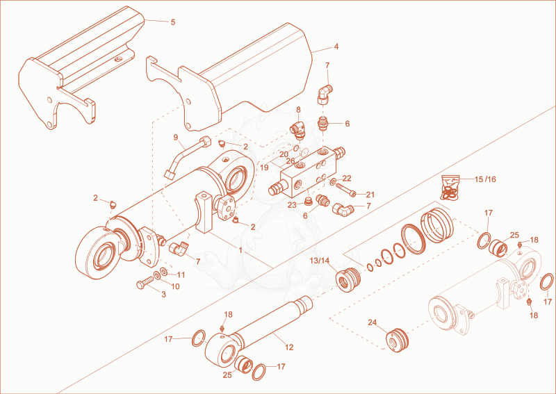 Exploded parts diagram of the blade cylinder (OPTION) of a Wacker Neuson EW65, with numbered balloons