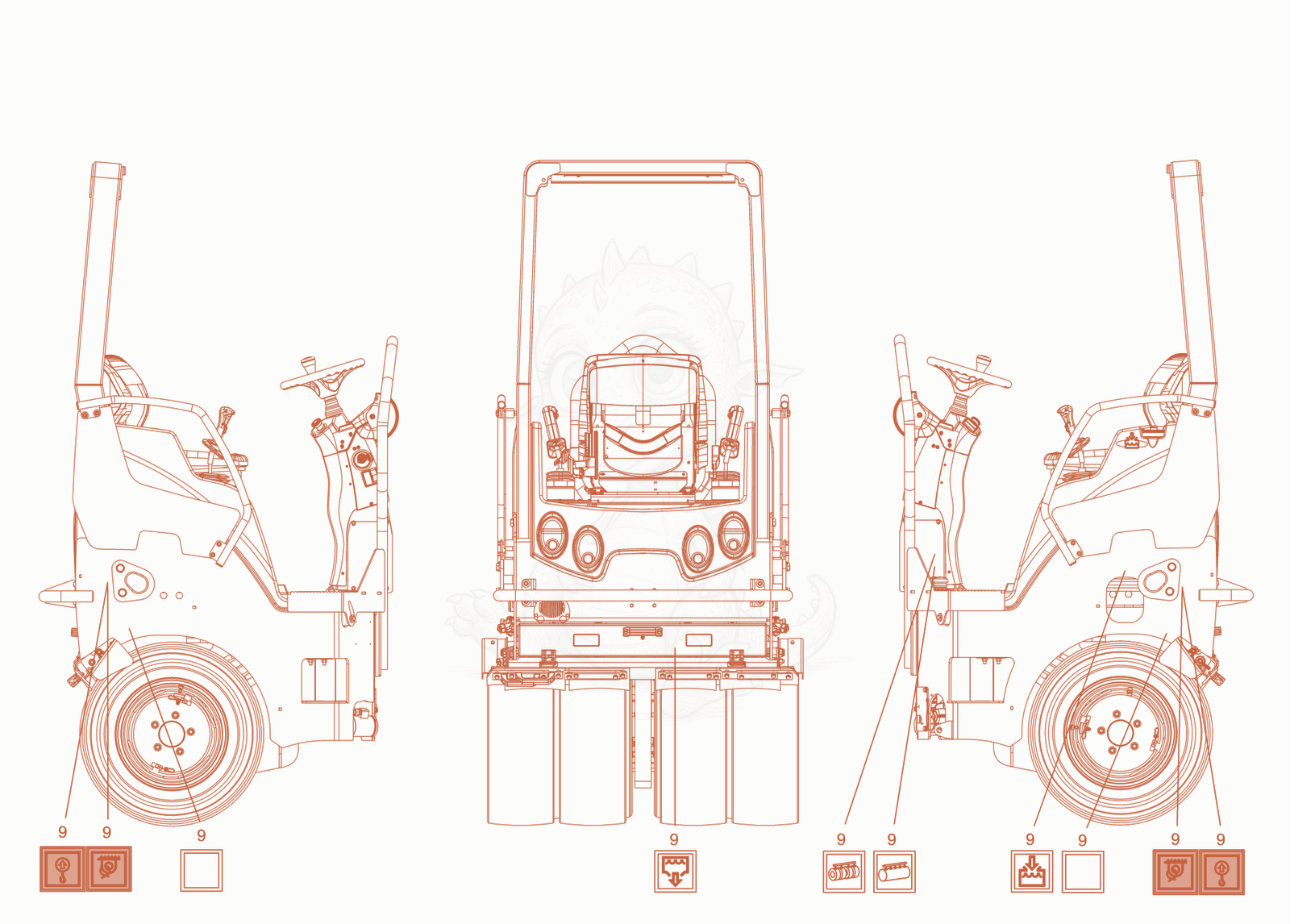 Exploded parts diagram of the sticker arrangement of a Wacker Neuson RD24-100E, with numbered balloons