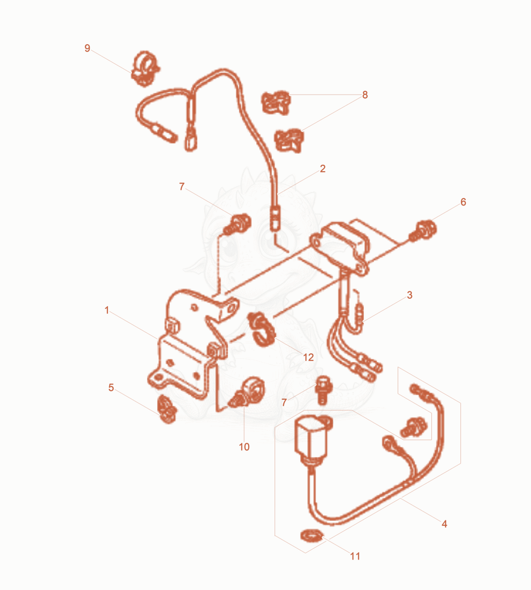 Exploded parts diagram of the Oil Level Switch of a Wacker Neuson BS70-4AS11IN, with numbered balloons