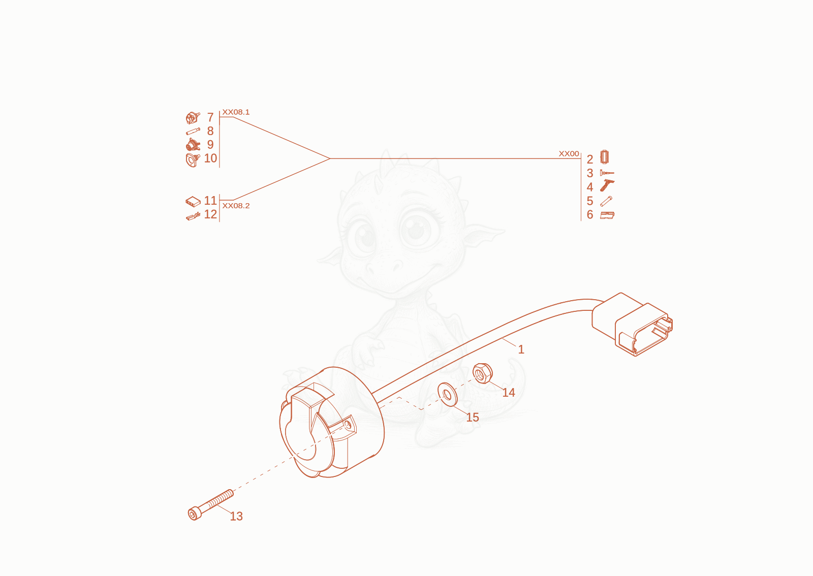 Exploded parts diagram of the power socket (Option) of a Wacker Neuson DV45, with numbered balloons