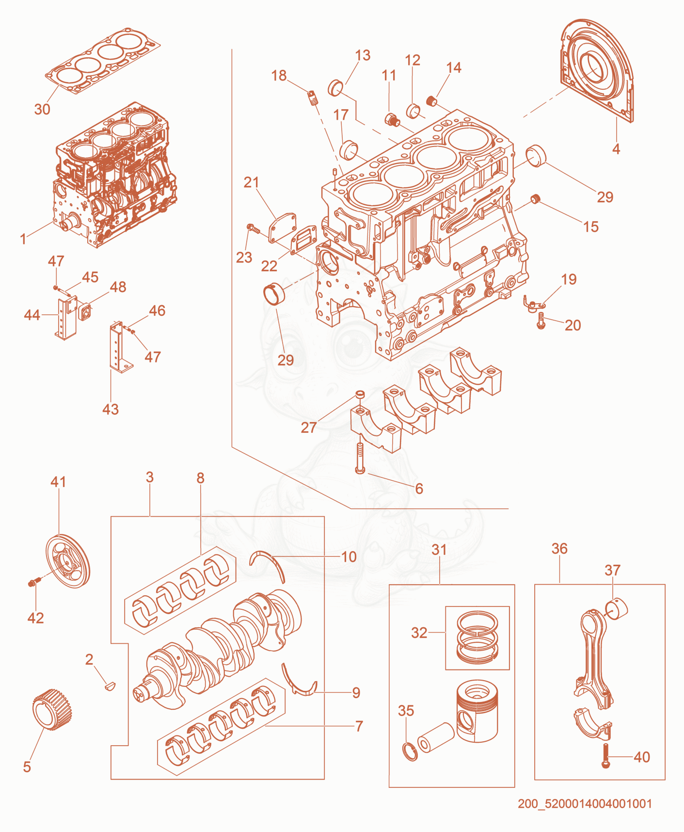 Exploded parts diagram of the Cylinder Block of a Wacker Neuson G60, with numbered balloons