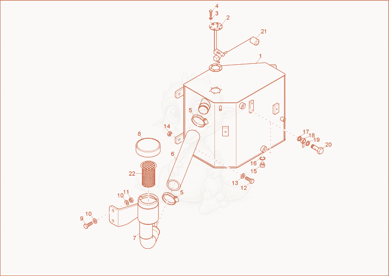 Exploded parts diagram of the fuel tank of a Wacker Neuson 5001, with numbered balloons