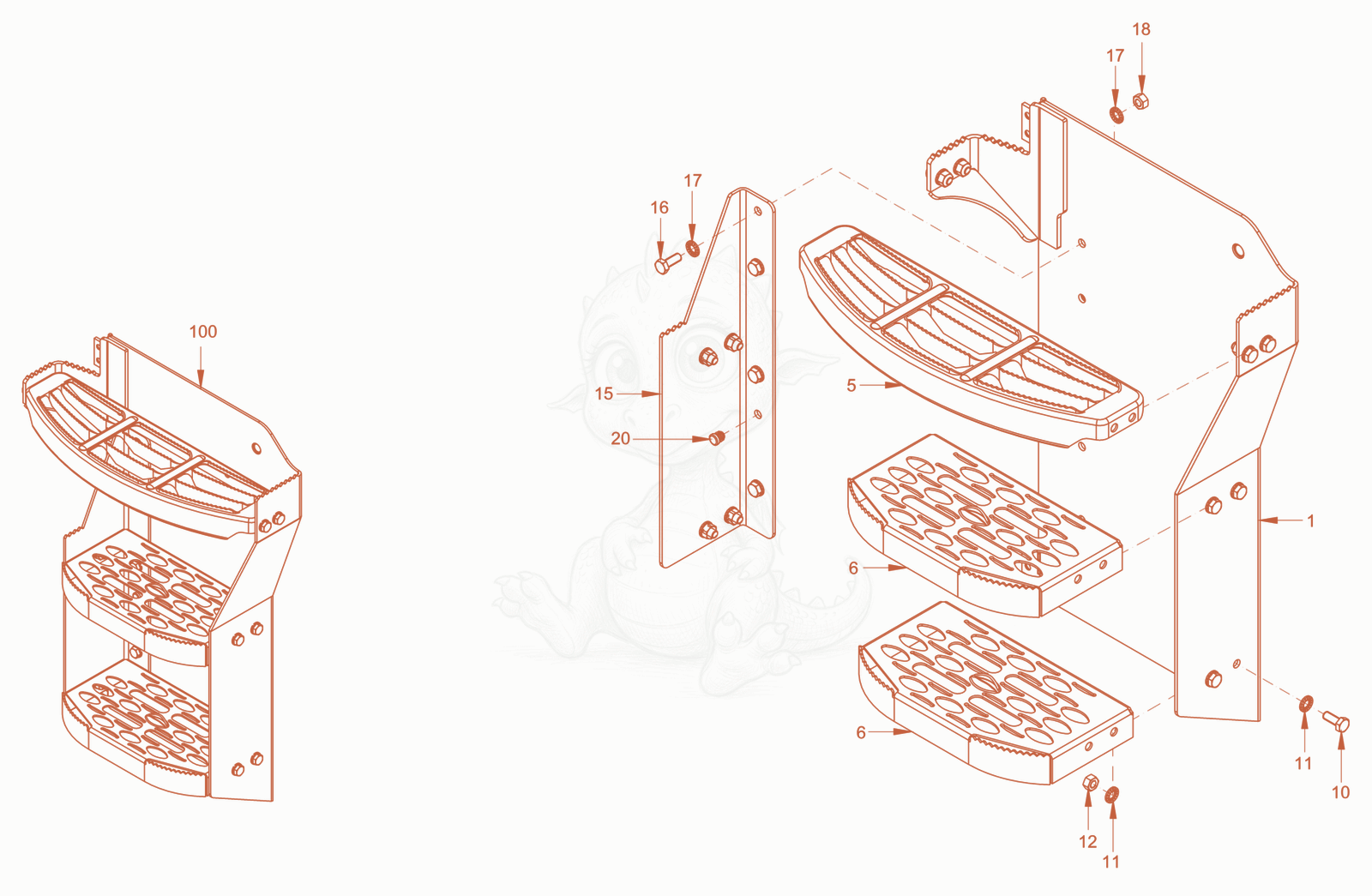 Exploded parts diagram of the canopies and covers of a Wacker Neuson RC50PDPFROPS, with numbered balloons