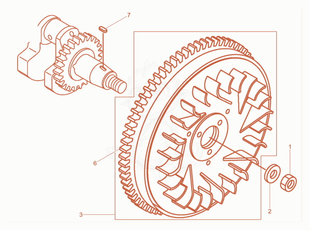 Despiece del Fly wheel de una máquina Wacker Neuson DPU40YEHEU, con globos numerados
