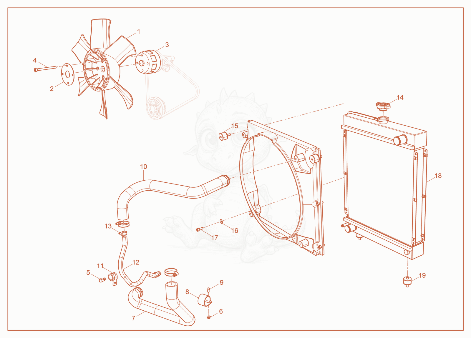 Exploded parts diagram of the Radiator cpl. of a Wacker Neuson LTV4L, with numbered balloons