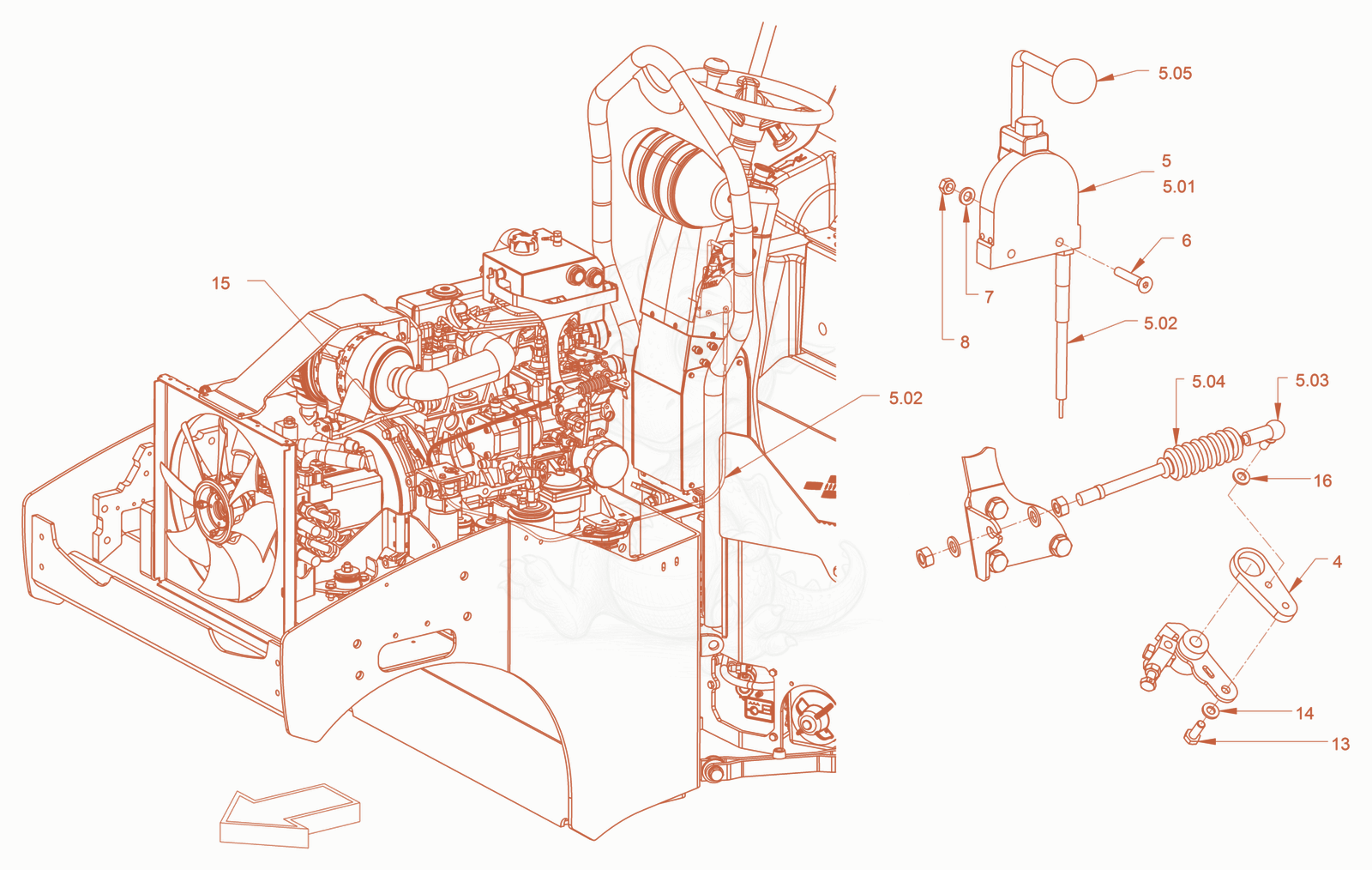 Exploded parts diagram of the engine control of a Wacker Neuson RD24-100.3, with numbered balloons