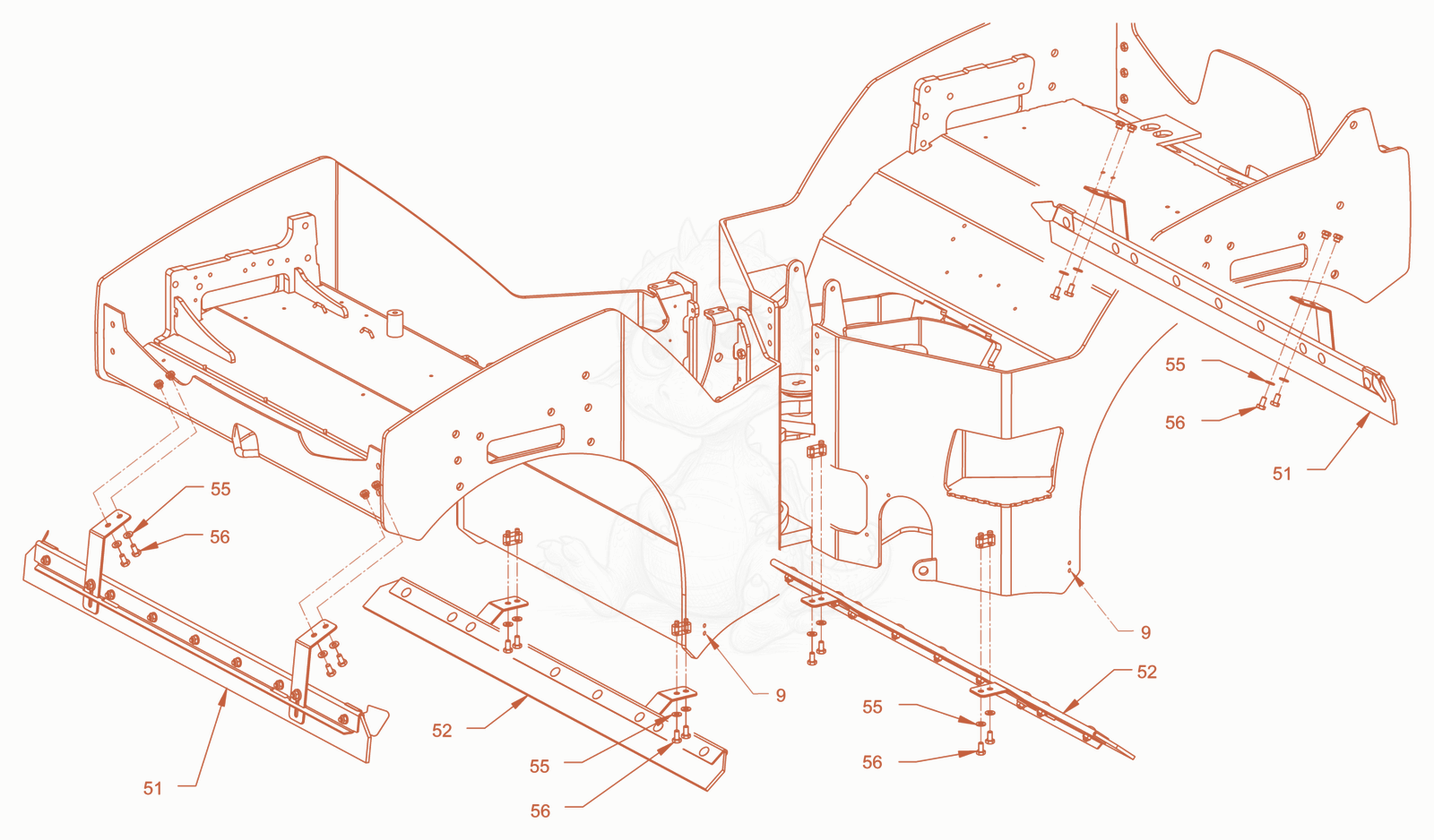 Exploded parts diagram of the Rigid scraper of a Wacker Neuson RD45-140, with numbered balloons