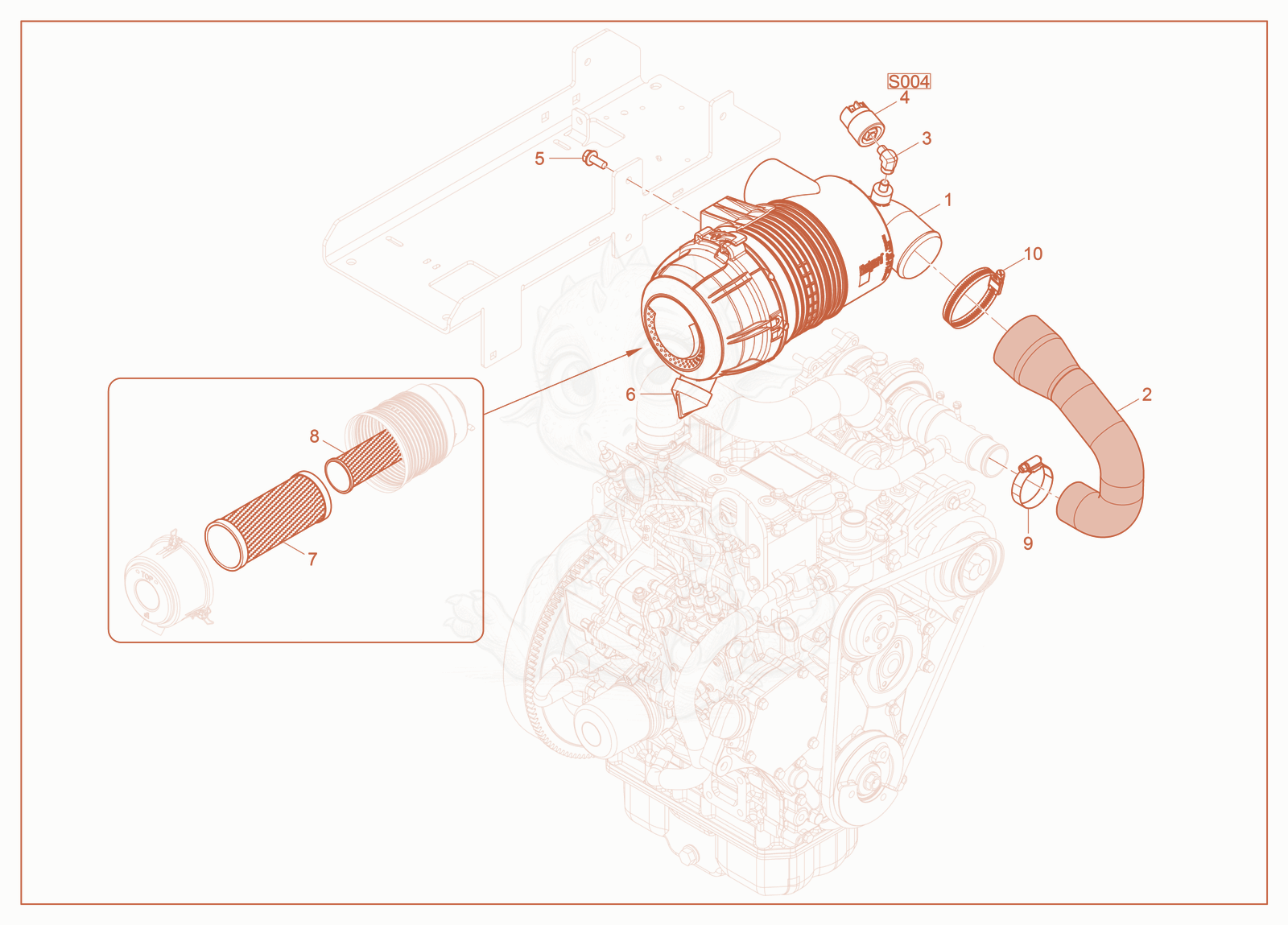 Exploded parts diagram of the Air Cleaner of a Wacker Neuson SM100, with numbered balloons