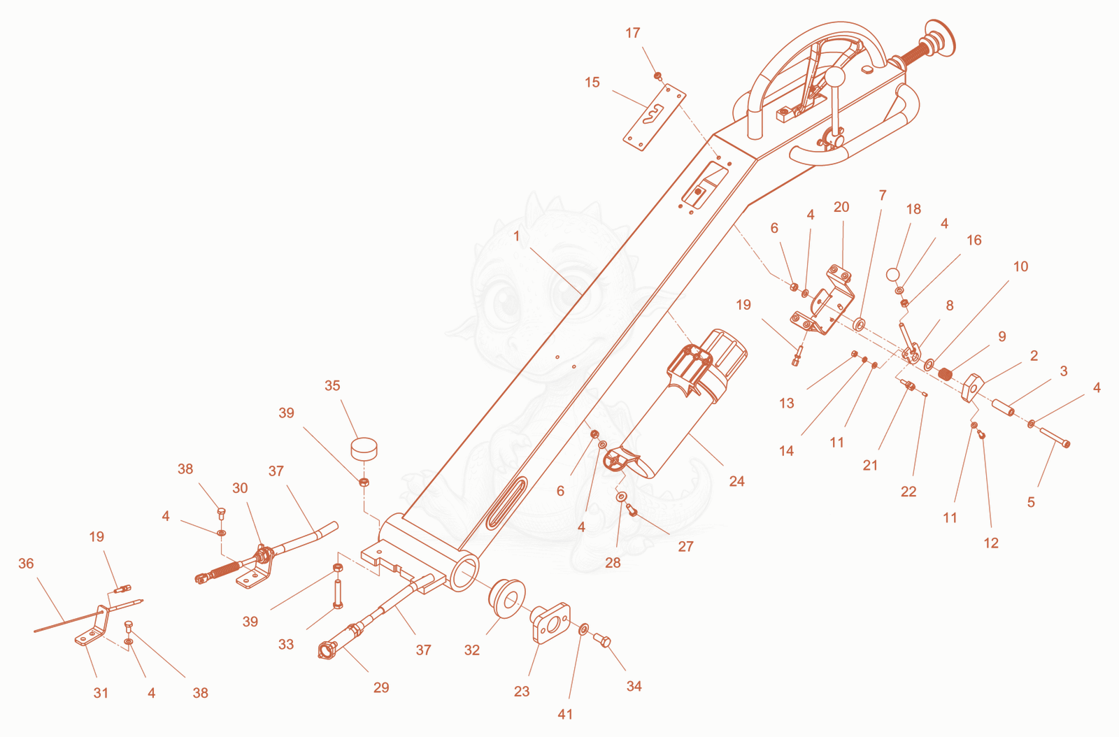 Exploded parts diagram of the Center Pole cpl. of a Wacker Neuson RD7HEH, with numbered balloons