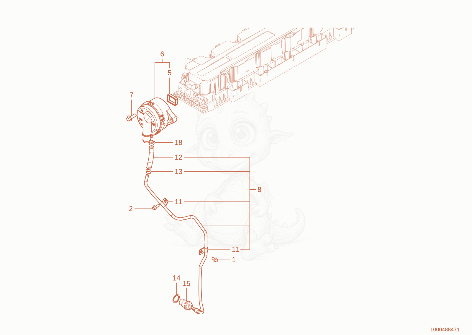 Exploded parts diagram of the crankcase breather of a Wacker Neuson WL110(WRL90-05), with numbered balloons