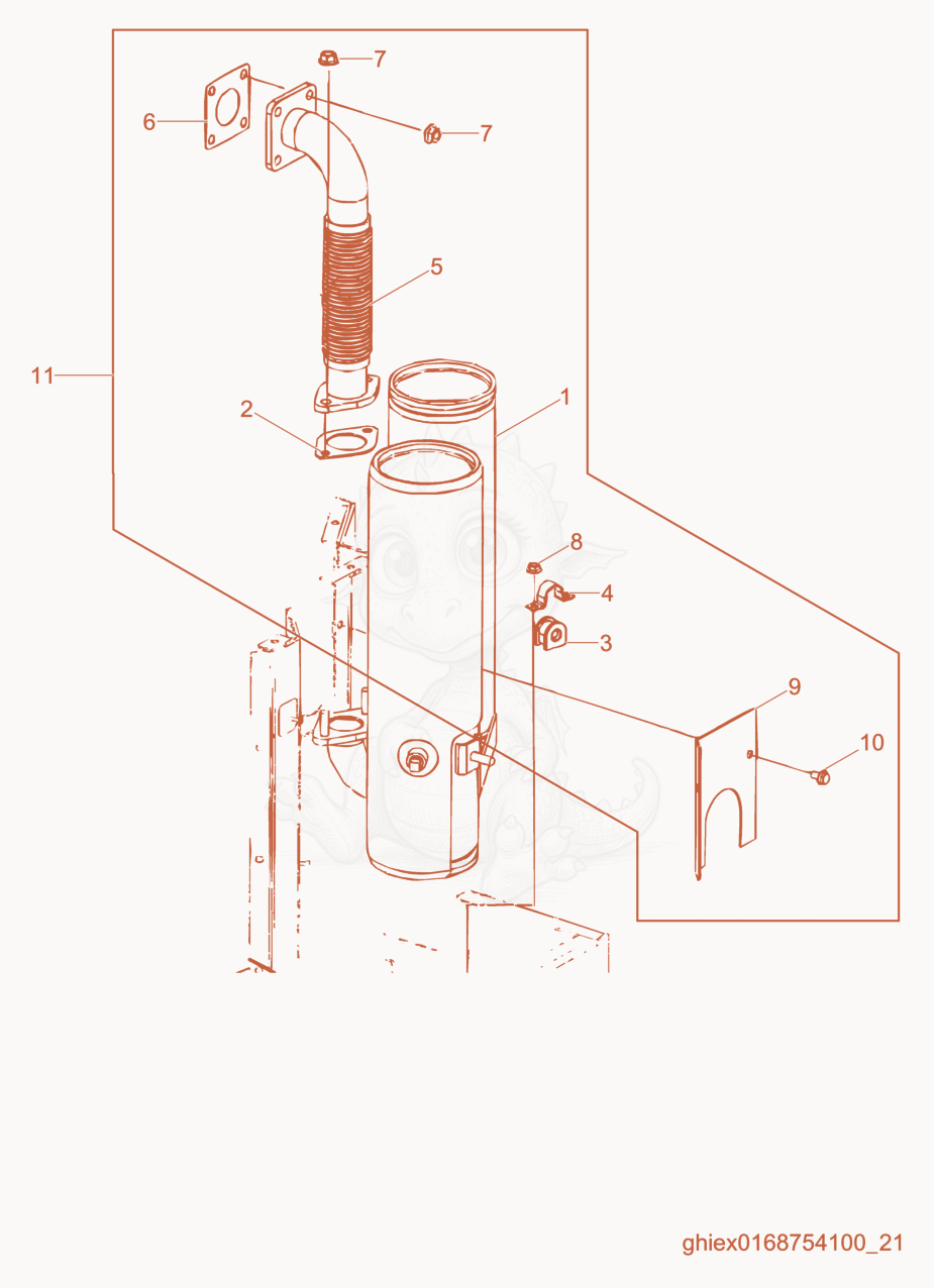 Exploded parts diagram of the Muffler cpl. of a Wacker Neuson HSH700G, with numbered balloons