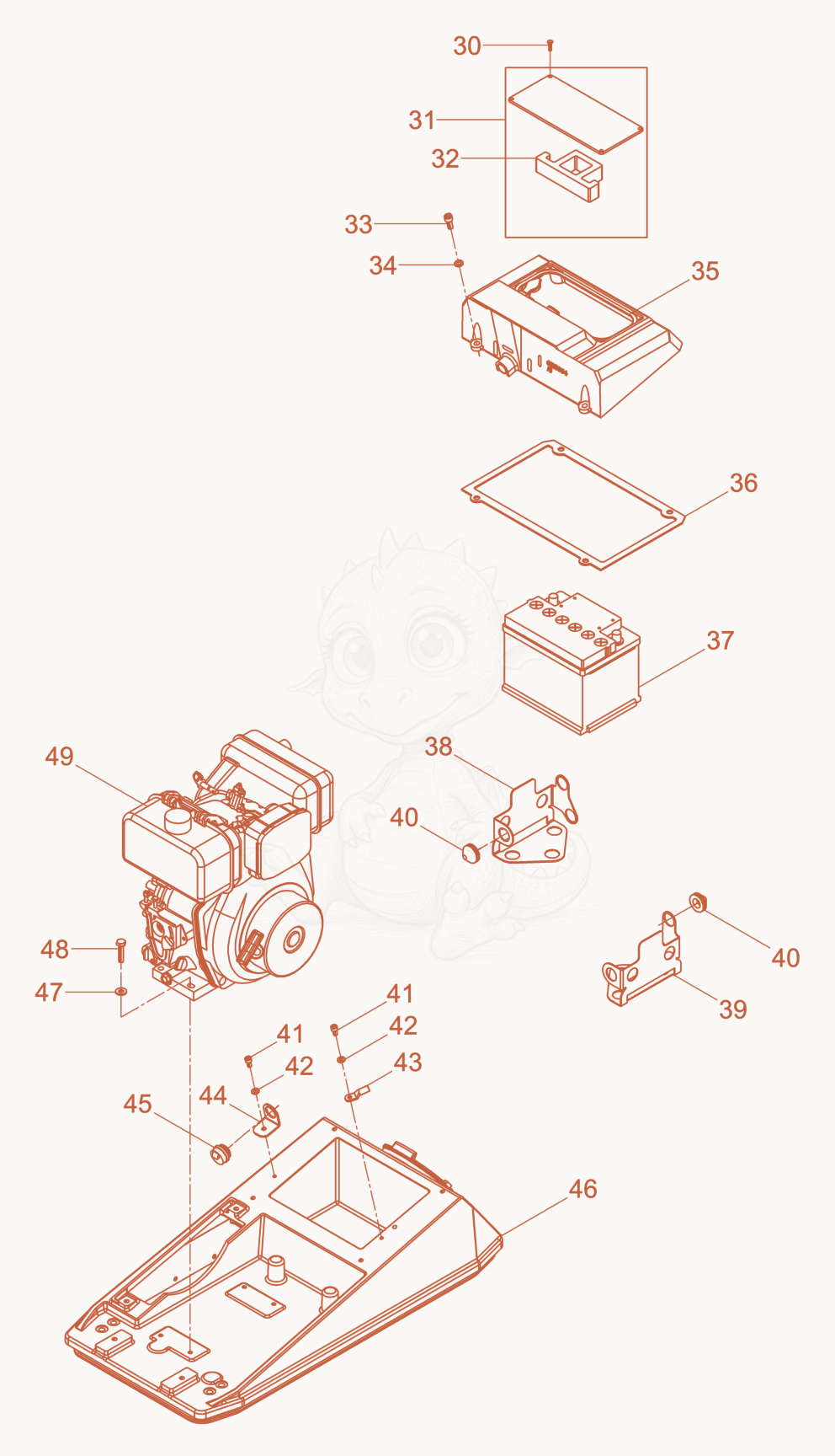Exploded parts diagram of the Upper Mass cpl. of a Wacker Neuson DPU4045Y, with numbered balloons