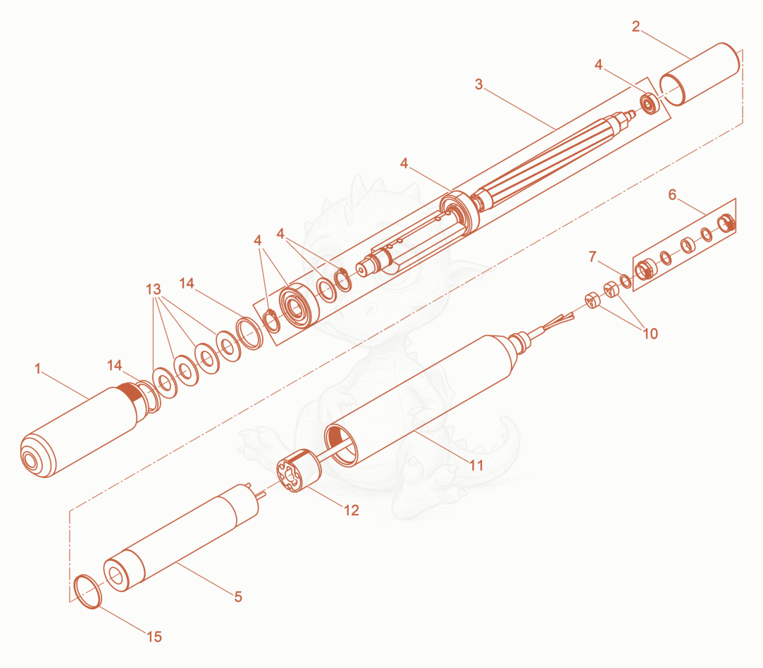 Exploded parts diagram of the Internal Vibrator cpl. of a Wacker Neuson IREN65/048/240, with numbered balloons