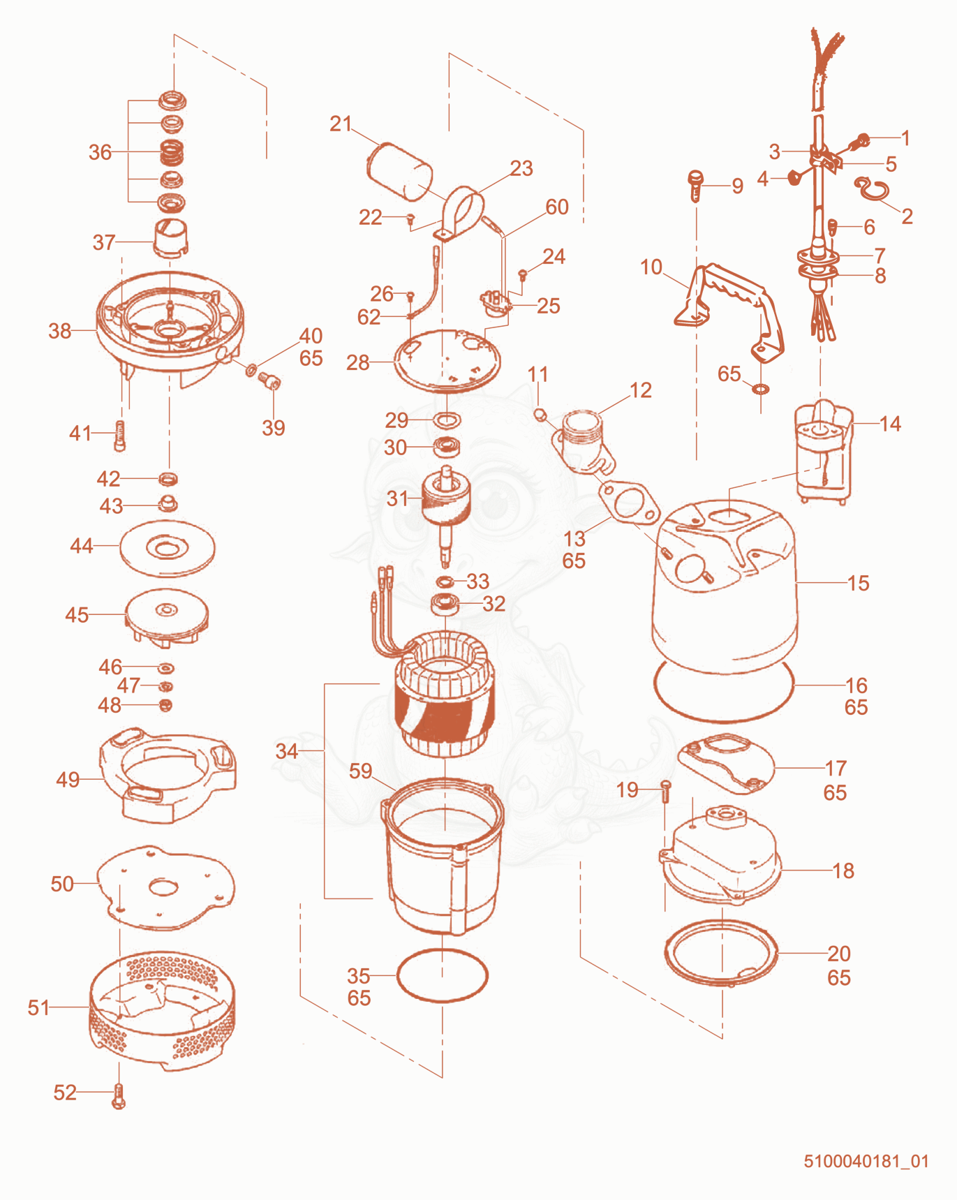 Exploded parts diagram of the Pump Components of a Wacker Neuson PSA2800, with numbered balloons
