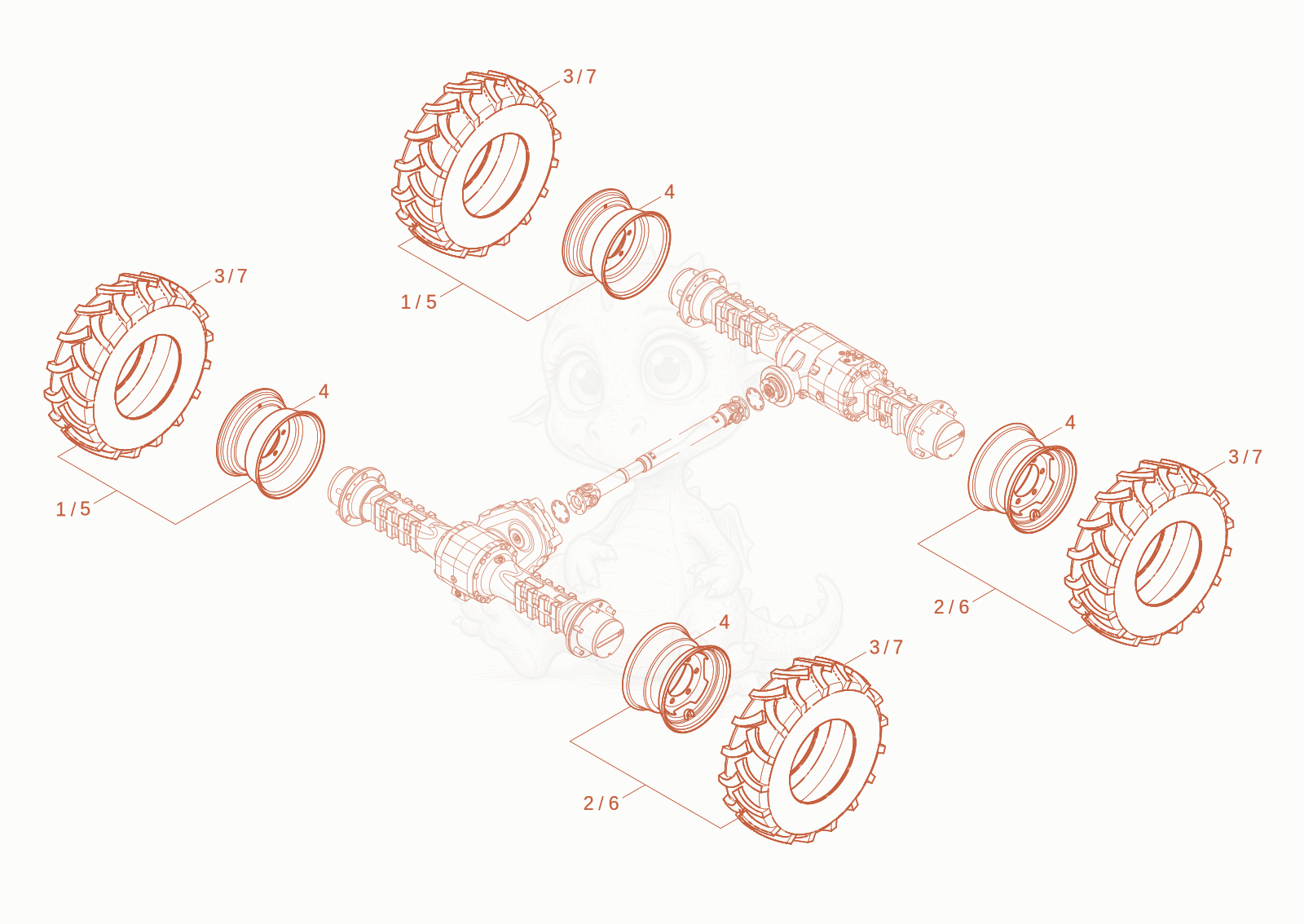 Exploded parts diagram of the WHEELS of a Wacker Neuson DW20-2, with numbered balloons