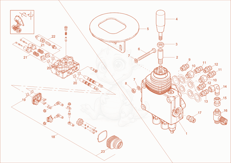 Exploded parts diagram of the control valve of a Wacker Neuson 5001, with numbered balloons