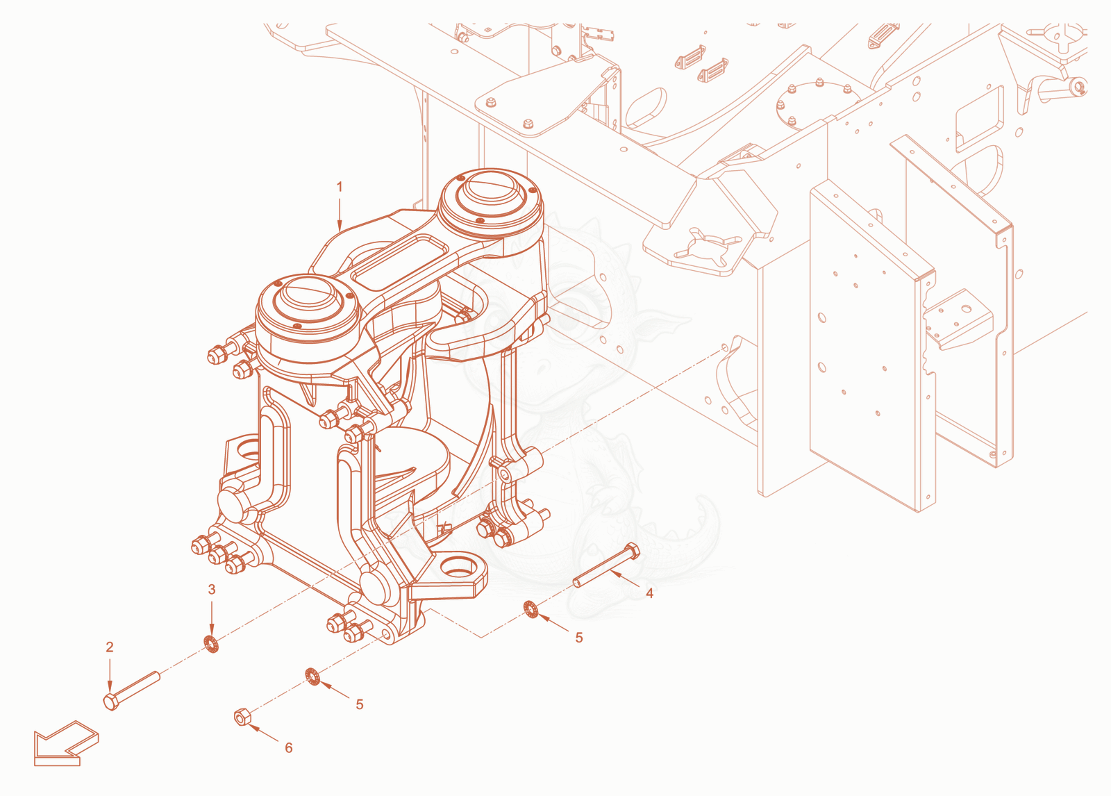Exploded parts diagram of the centre pivot assembly of a Wacker Neuson RC110ROPS, with numbered balloons