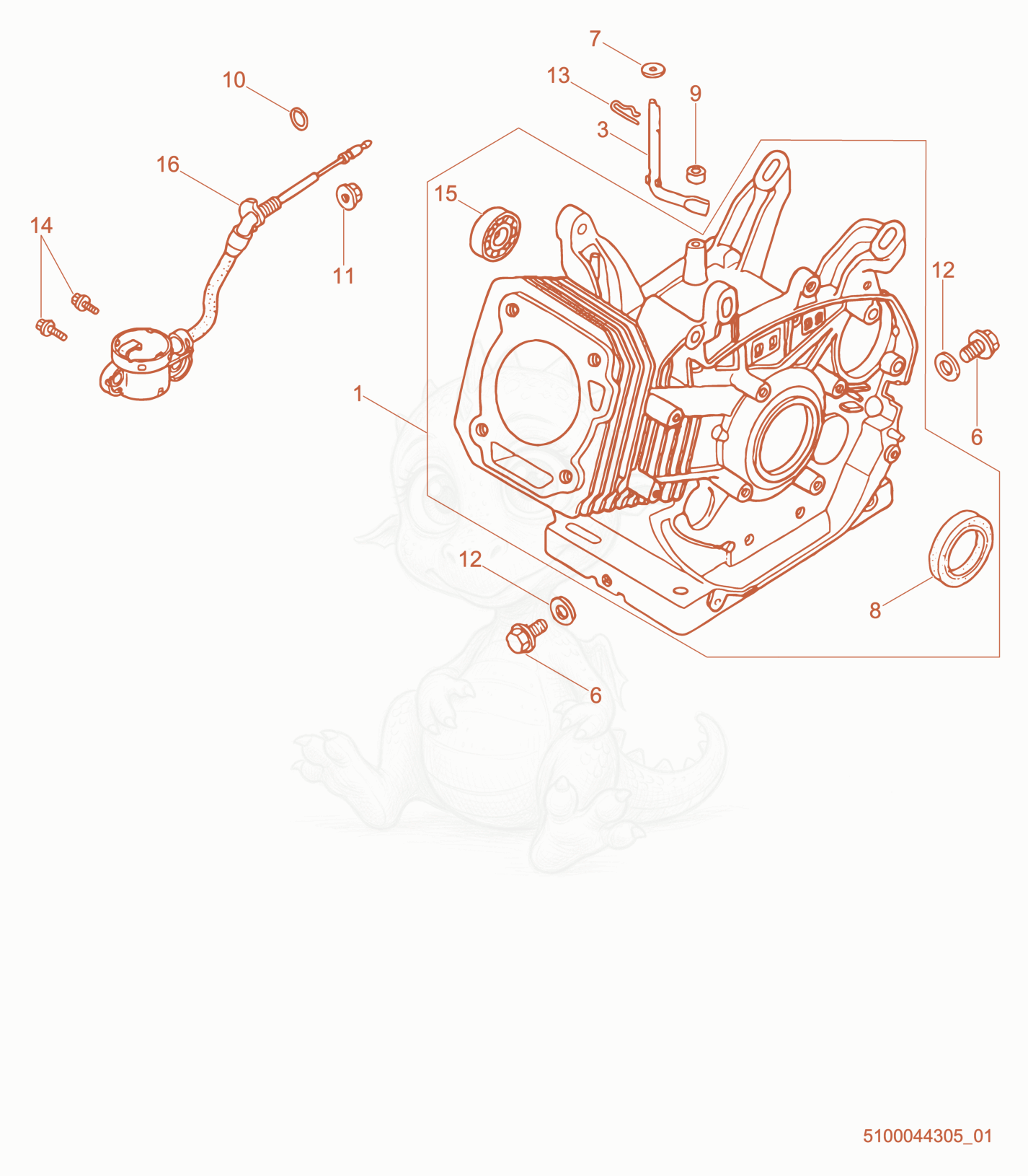Exploded parts diagram of the Cylinder cpl. of a Wacker Neuson GP6600A, with numbered balloons