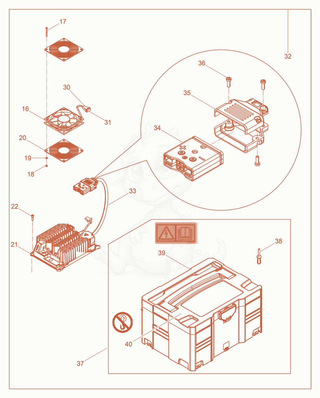 Exploded parts diagram of the Battery charger C48/13 Systainer of a Wacker Neuson AS50E, with numbered balloons
