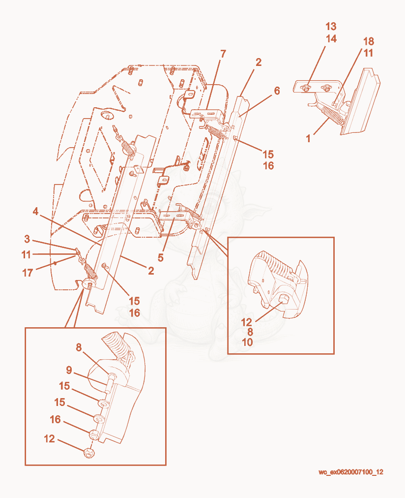 Exploded parts diagram of the Scrapers of a Wacker Neuson RD27-120, with numbered balloons