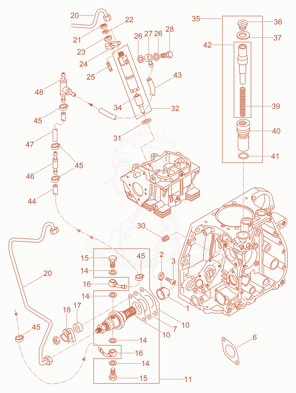 Exploded parts diagram of the Extra Fuel Device, SpecialEquipment of a Wacker Neuson DPU6555HEH, with numbered balloons