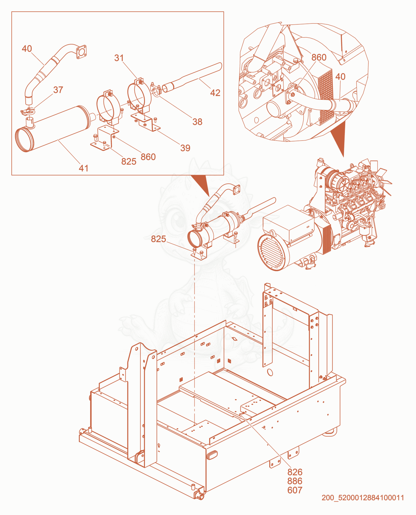 Exploded parts diagram of the Muffler cpl. of a Wacker Neuson LTW20Z1-VS, with numbered balloons