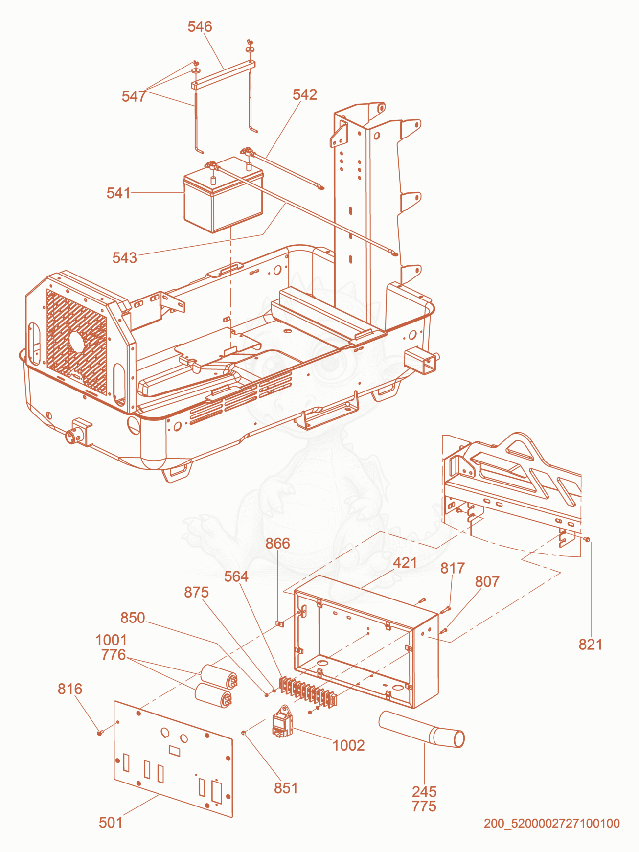 Exploded parts diagram of the Control Box/Battery of a Wacker Neuson LTN8K-V, with numbered balloons